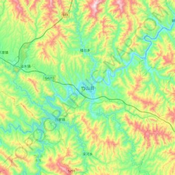 Mappa topografica 竹山县, altitudine, rilievo