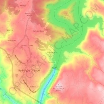 Mappa topografica Vale de Góis, altitudine, rilievo