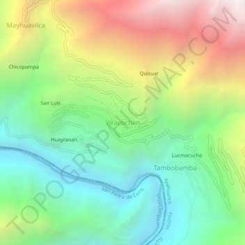 Mappa topografica Viracochan, altitudine, rilievo