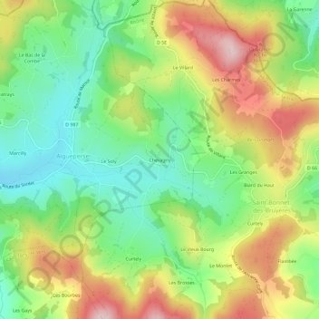 Mappa topografica Chevagny, altitudine, rilievo