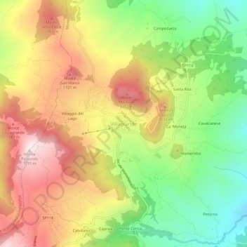 Mappa topografica Villagrande, altitudine, rilievo
