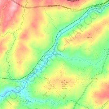 Mappa topografica Ponte Nova, altitudine, rilievo
