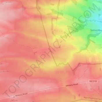 Mappa topografica Greenhaugh, altitudine, rilievo