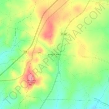 Mappa topografica Fonte de Aldeia, altitudine, rilievo
