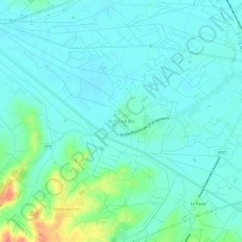 Mappa topografica Monsigliolo, altitudine, rilievo