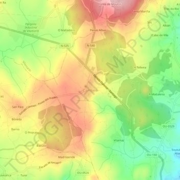 Mappa topografica Cambeo, altitudine, rilievo
