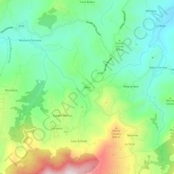 Mappa topografica Sasso, altitudine, rilievo