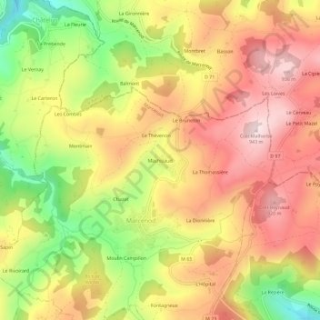 Mappa topografica Machizaud, altitudine, rilievo