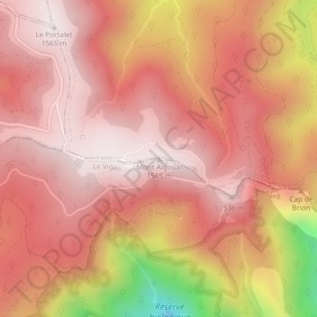 Mappa topografica Mont Aigoual, altitudine, rilievo