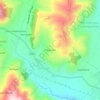 Mappa topografica Pisicaz Alto, altitudine, rilievo