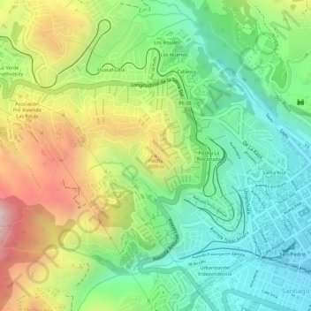 Mappa topografica Pikchu, altitudine, rilievo