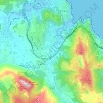 Mappa topografica Lusa, altitudine, rilievo