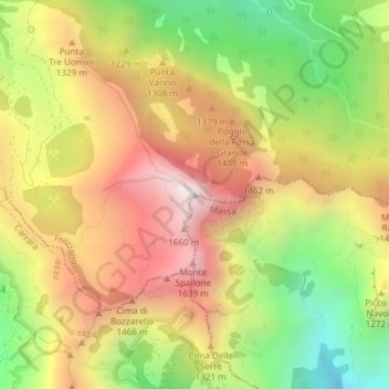 Mappa topografica Monte Sagro, altitudine, rilievo