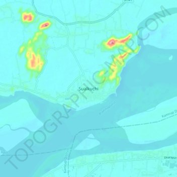 Mappa topografica Sualkuchi, altitudine, rilievo
