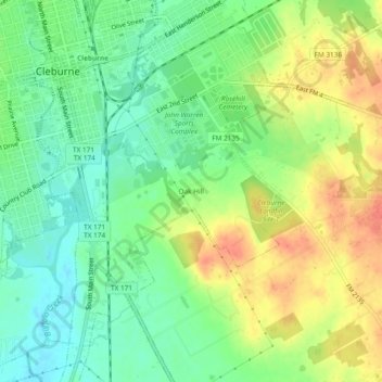 Mappa topografica Oak Hill, altitudine, rilievo