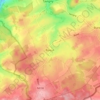 Mappa topografica Boeur, altitudine, rilievo