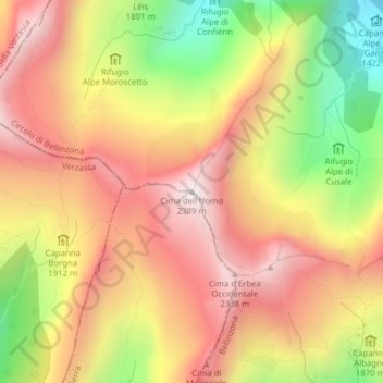 Mappa topografica Cima dell'Uomo, altitudine, rilievo