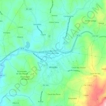 Mappa topografica Além da Ponte, altitudine, rilievo