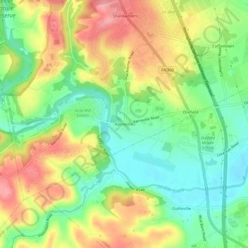 Mappa topografica Kernsville, altitudine, rilievo