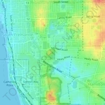 Mappa topografica Clontarf Hill, altitudine, rilievo