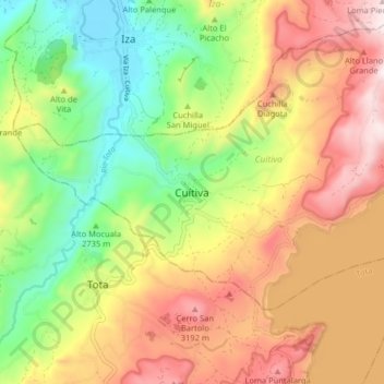 Mappa topografica Cuítiva, altitudine, rilievo