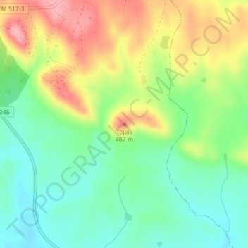 Mappa topografica Tojais, altitudine, rilievo