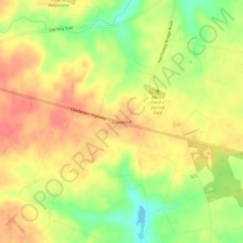 Mappa topografica Oakwood, altitudine, rilievo