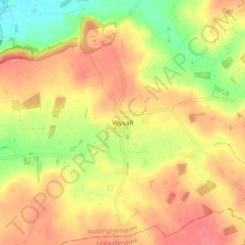 Mappa topografica Wysall, altitudine, rilievo