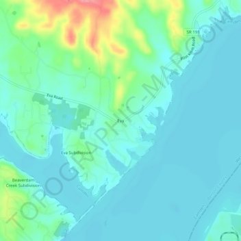 Mappa topografica Eva, altitudine, rilievo