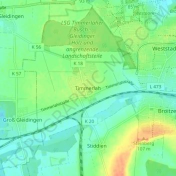 Mappa topografica Timmerlah, altitudine, rilievo