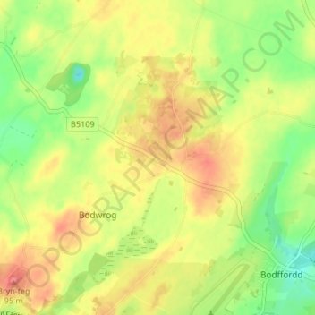Mappa topografica Llynfaes, altitudine, rilievo