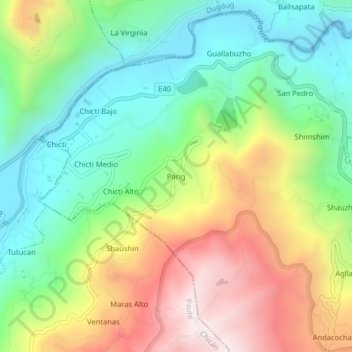 Mappa topografica Parig, altitudine, rilievo