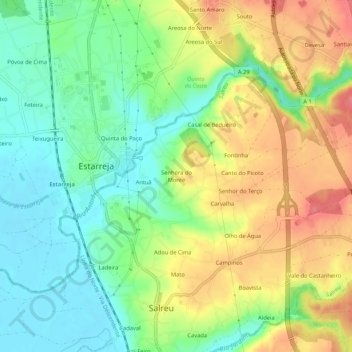Mappa topografica Senhora do Monte, altitudine, rilievo