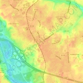 Mappa topografica Atlee, altitudine, rilievo