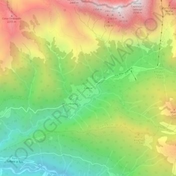 Mappa topografica Collina, altitudine, rilievo