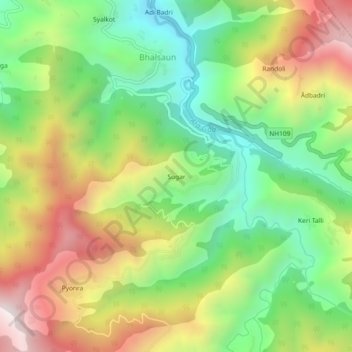 Mappa topografica Sugar, altitudine, rilievo