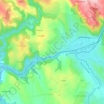 Mappa topografica Frons, altitudine, rilievo