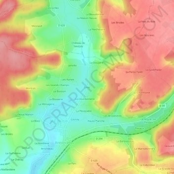 Mappa topografica Colas, altitudine, rilievo
