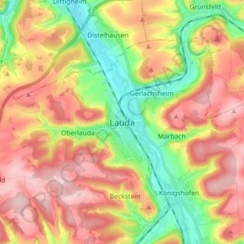 Mappa topografica Lauda, altitudine, rilievo