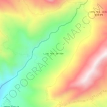 Mappa topografica Llana Fria - Borneo, altitudine, rilievo