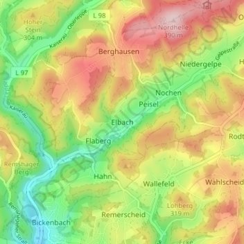 Mappa topografica Elbach, altitudine, rilievo
