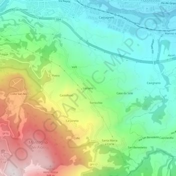 Mappa topografica Lisciano, altitudine, rilievo