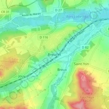 Mappa topografica Breuillet, altitudine, rilievo