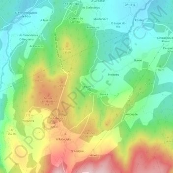 Mappa topografica Segufe, altitudine, rilievo