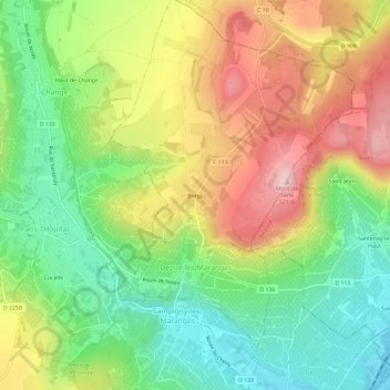 Mappa topografica Borgy, altitudine, rilievo