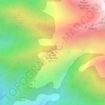 Mappa topografica Punta el Temblar, altitudine, rilievo