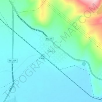 Mappa topografica Shelby, altitudine, rilievo