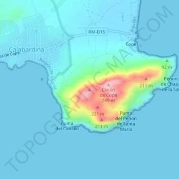 Mappa topografica Cabo Cope, altitudine, rilievo