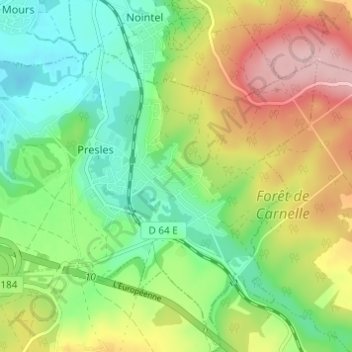 Mappa topografica Courcelles, altitudine, rilievo