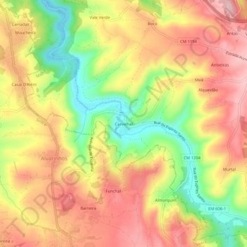 Mappa topografica Carvalhal, altitudine, rilievo